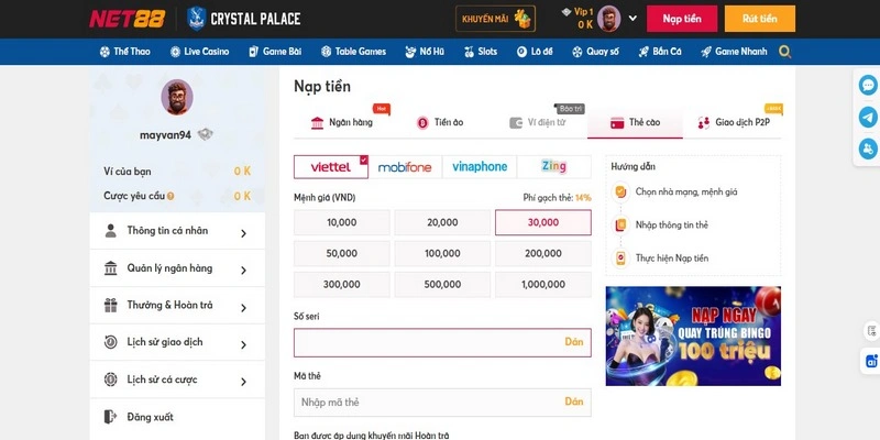 Nạp Tiền Bằng Thẻ Cào Tại Net88, Phí Gạch Cao Nhất Chỉ 14% 1 Giới thiệu phương thức nạp tiền thẻ cào tại Net88