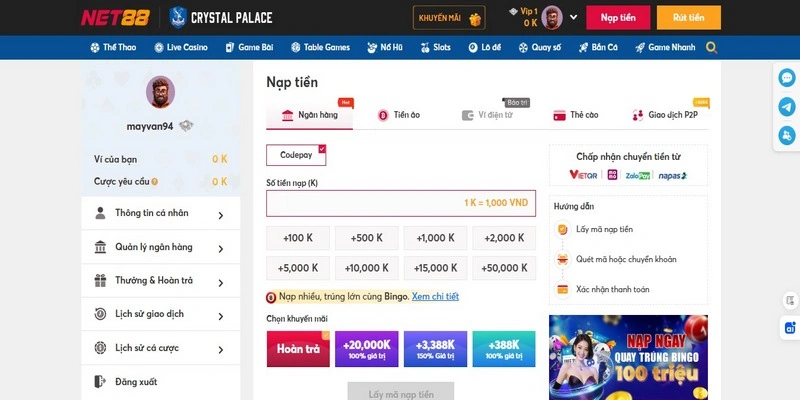Net88 – Nạp Tiền Siêu Tốc, An Toàn Tối Đa 299.000.000/Lần 1 Khái quát về tính năng nạp tiền tối đa tại Net88
