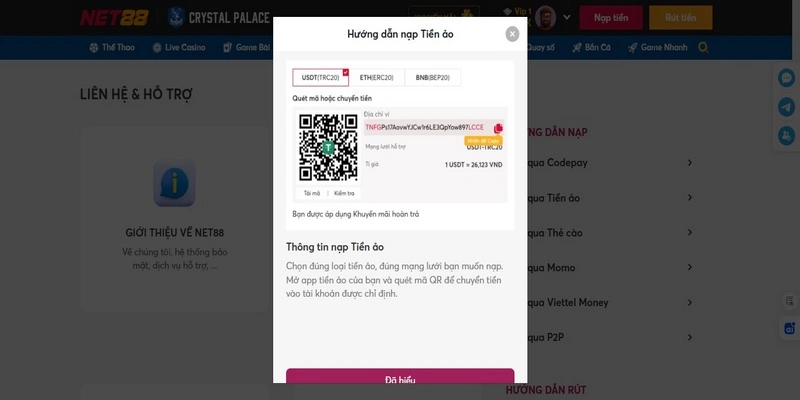 Quy trình nạp tiền điện tử tại NET88